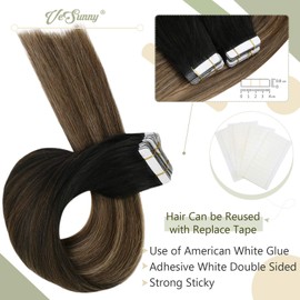 VeSunny Tape in Hair Extensions Real Human Hair Black to Brown Ombre Ash Blonde #1B/4/18 Tape in Human Hair Extensions Thick End Balayage Hair Tape in Extensions Real 20inch 25g 10pcs