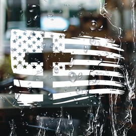 American Flag with Cross Decal White and Black USA Patriotic Vinyl Sticker Waterproof Car Truck Laptop Window Accessory Police Military Support Gift 7 x 4,76 Inches