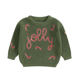 RWYBEYW My First Christmas Sweater Baby Girl Boy Outfits Jolly Embroidery Long Sleeve Chunky Pullover Jumper Winter Clothes (Green, 6-9 Months)