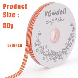 VGoodall Reddish-Orange Gingham Ribbon, 3/8 x 50Yd Picnic Craft Ribbon Reddish-Orange Plaid Ribbons for Hair Accessories Craft and Gift Wrapping Ribbons, Check Ribbon Use for Baby Shower