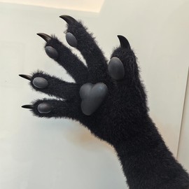 [SCLMRO] ケモノ 着ぐるみ 手袋 、ブラック肉球 、動物コスプレ手袋、爪デザイン (ブラック, 汎用 サイズです)
