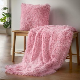 Catherine Lansfield Cuddly Deep Pile Faux Fur 45x45cm Cushion Cover Candy Pink