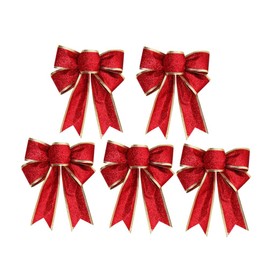 DEARMAMY Pack of 5 Red Christmas Bows Red Christmas Wreath Bows Red Bows Christmas Tree Decoration Holiday Bow Knot for Wreaths Outdoor