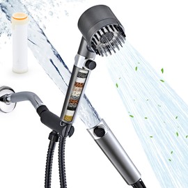 High Pressure Handheld Shower Head with Filter, Built-in Pause & Power Wash, Non-Clogging Nozzles, Showerhead with ON/OFF Switch for Pets, 59" Leakproof Hose & Metal Bracket