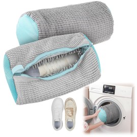 HUHSWOF Pack of 2 shoe wash bags for washing machine, trainers, football boots, clean cleaning and dead end, save energy and time, no injury to shoes, high-quality zip (grey)