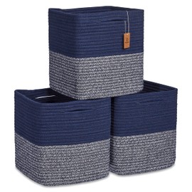 NaturalCozy Storage Cubes 11 Inch Cotton Rope Woven Baskets for Organizing, 3-Pack | Cube Storage Bin | Square Storage Baskets for Shelves Organizer, Classroom, Kids Toy Bins, Closet, Baby Nursery
