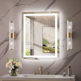 TokeShimi 24x30 LED Bathroom Mirror with Lights,Front Lit + Backlit,Anti-Fog LED Mirror for Bathroom,Stepless Dimmable 3-Color Light,Tempered Glass,Memory,UL Listed,Waterproof