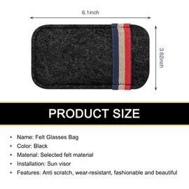 DYEKNEE Pack-1 Car Visor Sunglasses Bag, 6.1" x 3.62" Soft Scratch-resistant Felt Multi-function Card Pen Invoice Storage Bag, Portable One-hand Access Pocket Organizer, Universal for Cars (Black)