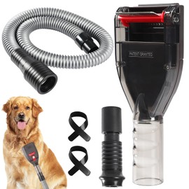 Portek Dog Hair Vacuum Attachment for Most Vacuums, Pet Shedding Brush Grooming Tool Kit, Dogs Cats Undercoat Deshedding Tool with Long Extension Hose and Adapter (Universal Style)