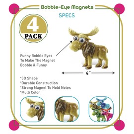 COTA Global Moose Refrigerator Bobble-Eye Magnets Set of 4 - Assorted Color Fun Cute Wild Animal Bobble Magnets for Kitchen Fridge & Locker, Home Decor, & Cool Office Decorative Novelty - 4 Pack