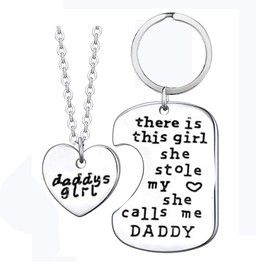 Dad Daughter Keychain Gift Fathers Day Gift There's This Girl Who Stole My Heart She Calls Me Daddy Keychain Necklace Set Father's Day Christmas Birthday Gift