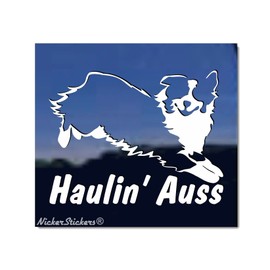 Haulin' Auss | NickerStickers® Jumping Australian Shepherds Dog Vinyl Window Decal