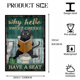 Yimofy Funny Bathroom Sign Why Hello Sweet Cheeks Have a Seat Vintage Cat Tin Signs for Wall Decor 8" x 12" Funny Bathroom Signs Restroom Toilet Decor Metal Wall Plaque Poster