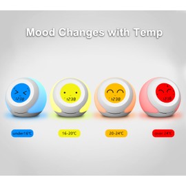 Kids Room Thermometer, Hygrometer and Cute Facial Expressions, Colorful Light Choose, 4 Level Dimmer, Indoor Temperature Monitor, LCD Screen Child Time Display Temperature and Humidity Gauge iTOMA 915