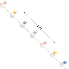White Pom Pom with Colorful Bunny Ears Garland - 7 ft. (1 Pack) - Perfect for Easter Parties, Spring Celebrations, and Festive Decor