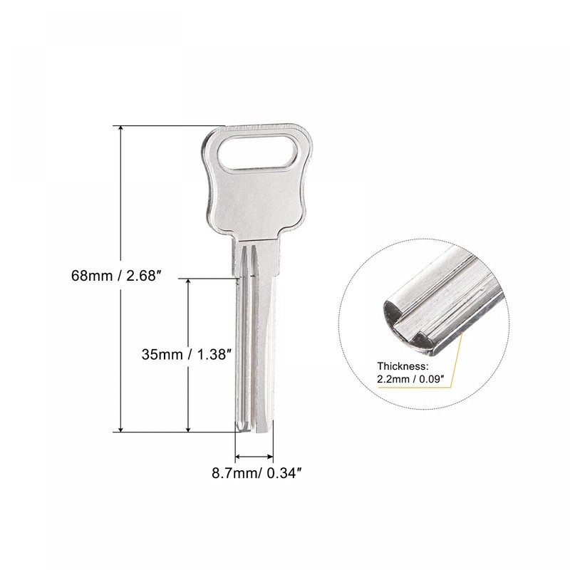 sourcing map Key Blanks 35 mm Length 2 Slots Brass