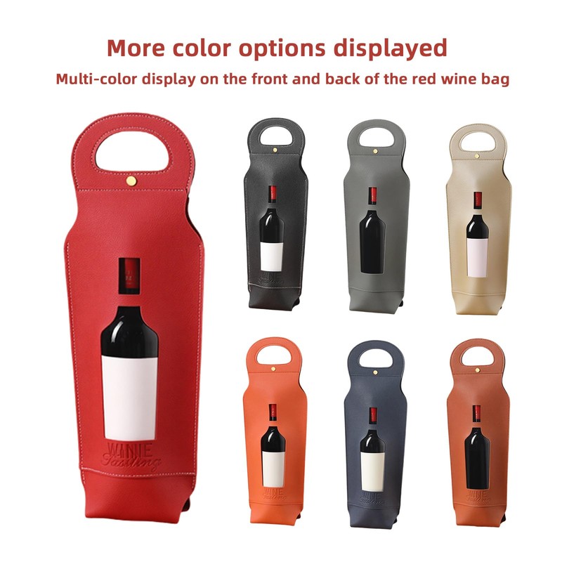 Wine Gift Bag, PU Leather Single-Bottle Wine Tote Carrier, Reusable