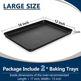 P&P CHEF 16 Inch Baking Cookie Sheet Pan, Carbon Steel Oven Tray, Non Stick Bakeware for Cooking Baking Bread Meat Vegetables, Sturdy & Healthy, Easy Clean, 2Pcs