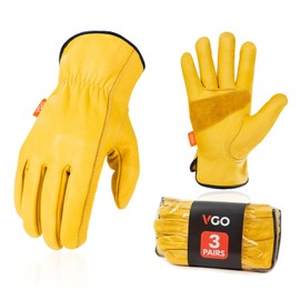Vgo... 3 Pairs Unlined Cowhide Leather Work Gloves for Men, Rigger Gloves, Safety Gloves (CA9590)