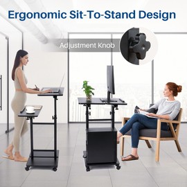 Multi-Purpose Lecterns & Podiums, Portable Mobile Standing Laptop Desk, Height Adjustable Rolling Podium Stand with Storage 2 Swivel Top,Sit Stand Lectern Desk Workstation for Classroom Church (Black)