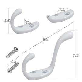 Rok Hardware Heavy Duty Dual Home Closet Wall Towel Coat Hook, 3-1/2", White ROKCH101WH