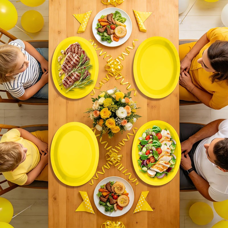 50Pcs Yellow Solid Color Large Oval Paper Plates 12 x