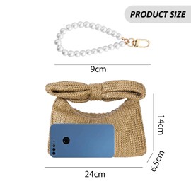 EHDWXVZM 1 Women Clutch Bag 1 Pendant Summer Bowknot Handbag Straw Wedding Clutch Festival Handbag, khaki