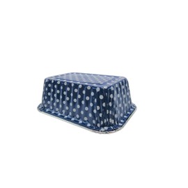 KitchenDance Disposable Aluminum Mini Loaf Pans without Lid - 6 Ounces Rectangular Individual Aluminum Foil Pan for Cakes, Cobblers - Oven Safe Aluminum Baking Pans, #4004 (Blue Polka Dot, 50)