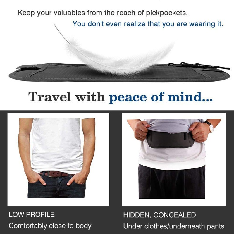 Waist Belt Bag, Travel Money Belt Mesh Lining Elastic Security