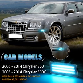 POPMOTORZ Front Fender Ice Blue LED Side Marker Lights Compatible With 2005 2006 2007 2008 2009 2010 2011 2012 2013 2014 Chrysler 300 300C Fender LED Side Marker Lamps Smoked Lens 2 Pack