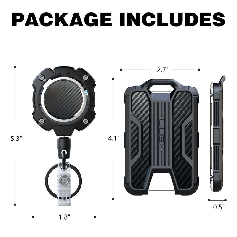 LIUGX Retractable Badge Holders, Heavy Duty Retractable Keychain, Carbon Fiber-Texture,