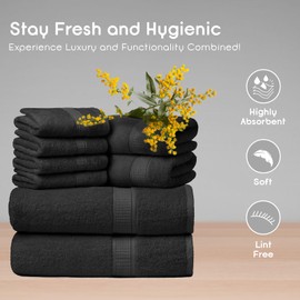 Ariv Towels Pack of 8, Premium 100% Cotton Towel Set (2 Bath Towels + 2 Hand Towels + 4 Washcloths), Large, Super Soft, Quick Dry, Highly Absorbent for Home, Bathroom, Gym, Hotel & Spa - Grey
