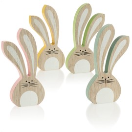 com-four® 4x deco standee bunny - Easter decoration to put down made of wood - Easter bunny in bright colors - wooden decoration (4 pieces - colorful rabbits)