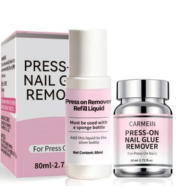 Press-On Nail Glue Remover, 80ml/2.71 fl.oz, Separate Bottles Design (Leak-Proof), 5-Second Quick Debond, Paraben-Free, No Spray Formula- Limited Effect on Gel Nails