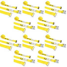 US Cargo Control E-Track Cam Buckle Straps (10-Pack), 2 Inch x 12 Foot Heavy Duty Yellow E-Track Straps with 4 Foot Fixed End and Spring E-Fittings, 833 lbs. Working Load Limit, Logistic Straps