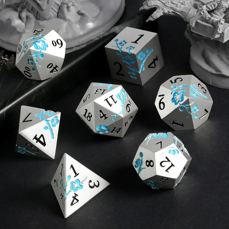 Glow in The Dark Flower Metal Dice, DNDND 7 PCS