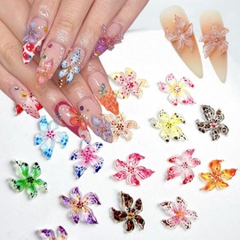 50Pcs Flower Nail Charms for Nails Hawaii Floral Nail Rhinestones Mix 3D Summer Nail Charms Jewelry Nail Art Supplies Colorful Flowers Resin Nail Gems for Women Girls Acrylic Manicure Decorations