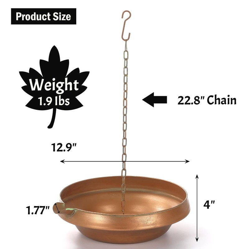 MOCOME Metal Rain Chain Basin, Antique Copper, 12.9" Diameter, 4"