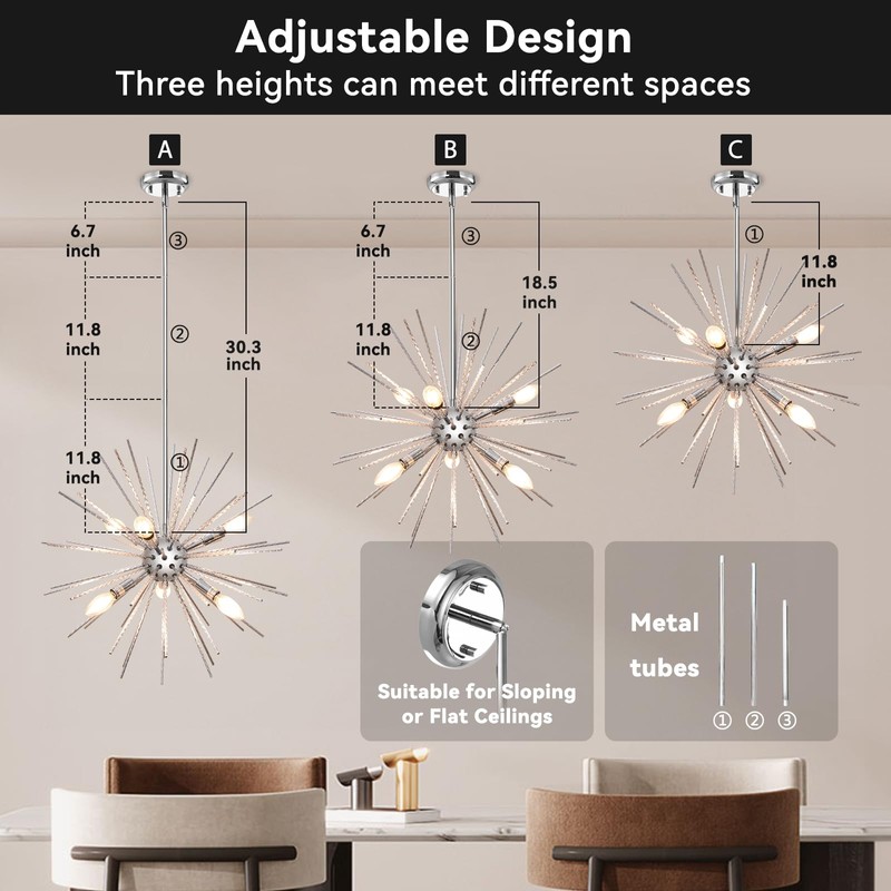 Sputnik Chandeliers - 42" Extra Large 6 Light Big Modern