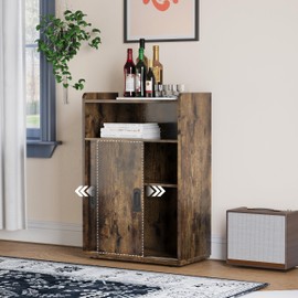 Adjustable Storage Cabinet with Sliding Doors, Multi-Functional Organizer with 2-Tier Shelves, Height-Adjustable Design, Compact Cabinet for Small Spaces, Bedroom, Living Room, or Office (Retro Brown)