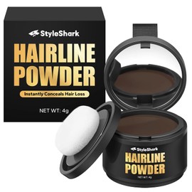 Polvo para la línea del cabello que a prueba de manchas y retoca las raíces para cabello fino, color resistente al sudor para mujeres y hombres (castaño oscuro)