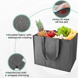 StorMiracle Reusable Grocery Bags 10-Pack, Large Foldable Reusable Shopping Tote Bags Bulk for Groceries, Waterproof Kitchen Cloth Produce Bags with Long Handles, Lightweight-Plaid Style G