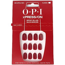 OPI OPI xPRESS/ON Big Apple Red | Classic Red Short Round Press On Nails | With Nail Glue | Long Lasting, Reusable, Non-damaging