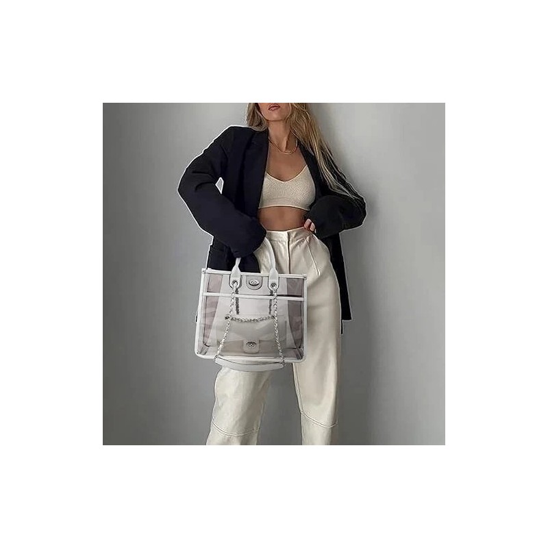 Dasein 2Pcs Women Stylish Handbag Large Clear Tote with Crossbody