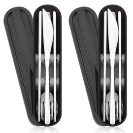 PHILIPALA 2 Sets 18/8 Stainless Reusable Utensils Set with Case, Travel Chopsticks Fork Spoon Knife Set for Lunch Box, Portable Flatware Sets for Camping(Sliver,Sliver)