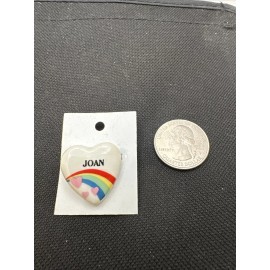 Vintage 1980s 80s Rainbow Heart Name Pin “Joan” For Hat Bag Jacket Shirt