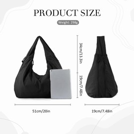 GOKTOW Slouchy Nylon Tote Bag for Women - Large Multi Pocket Shoulder Bag Spacious for Travel Gym Work Shopping