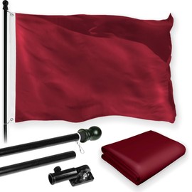 G128 Combo Pack: 5 Ft Aluminum Spinning Flagpole (Black) & Solid Burgundy Color Flag 2.5x4 Ft, LiteWeave Pro Series Printed 150D Polyester | Pole with Flag Included
