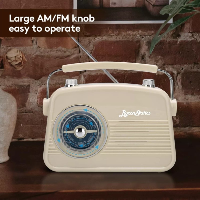 ByronStatics Portable Radio AM FM, Vintage Retro Radio with Built