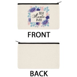 WIRESTER Canvas Zipper Makeup Bag, Cosmetic Pouch, Organizer Case for Women Girl, Multi-Purpose Travel Cosmetic Bag - Best Auntie Ever